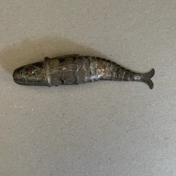 Antique Continental Articulated Fish Garnet Fine Silver Vinaigrette Late 18-19th - Picture 1 of 14